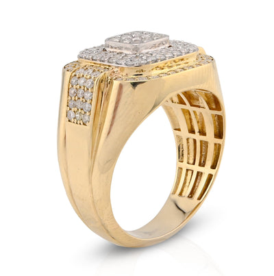 10K Yellow Gold 1.30CT Square Shape 3 Level Men Natural Diamond Pinky Ring - Elite Jewelers - Rings