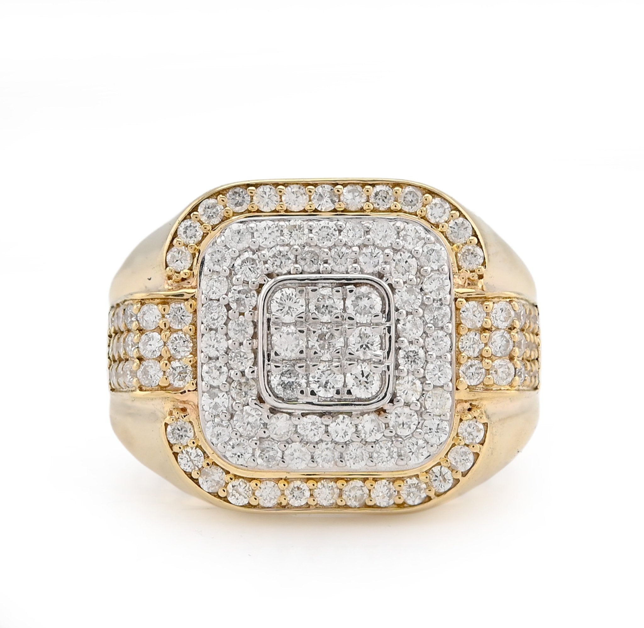 10K Yellow Gold 1.30CT Square Shape 3 Level Men Natural Diamond Pinky Ring - Elite Jewelers - Rings