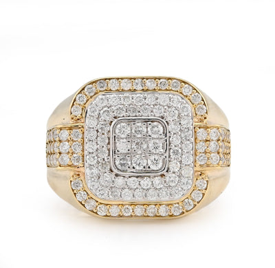 10K Yellow Gold 1.30CT Square Shape 3 Level Men Natural Diamond Pinky Ring - Elite Jewelers - Rings
