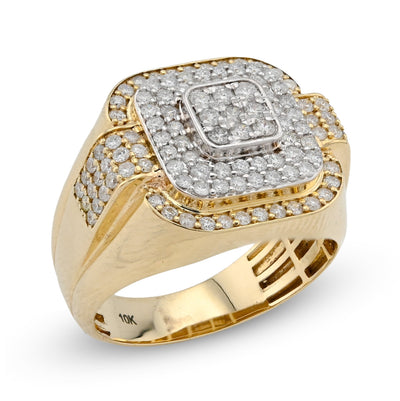 10K Yellow Gold 1.30CT Square Shape 3 Level Men Natural Diamond Pinky Ring - Elite Jewelers - Rings