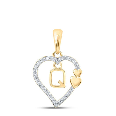 10k Yellow Gold 1.32gms 0.1CTW Natural Diamond Initial "Q" Heart Pendant Charm - Elite Jewelers - Charms & Pendants