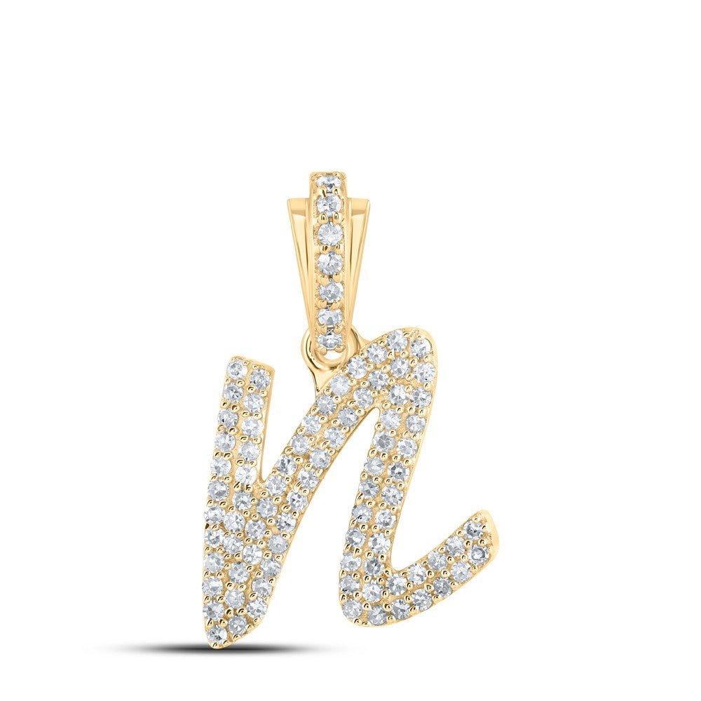 10k Yellow Gold 1.32gms 0.35CTW Natural Diamond Initial "N" Letter Pendant Charm - Elite Jewelers - Charms & Pendants