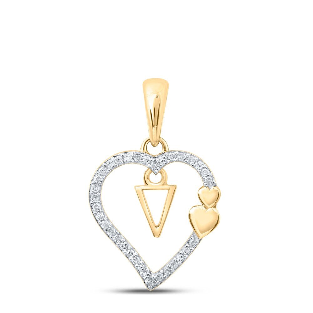 10k Yellow Gold 1.34gms 0.1CTW Natural Diamond Initial "V" Heart Pendant Charm - Elite Jewelers - Charms & Pendants