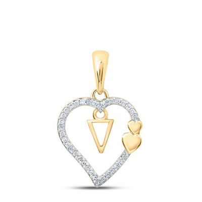 10k Yellow Gold 1.34gms 0.1CTW Natural Diamond Initial "V" Heart Pendant Charm - Elite Jewelers - Charms & Pendants