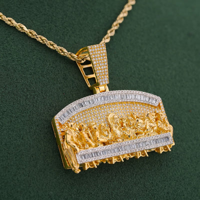 10K Yellow Gold 1.35CT Last Supper Baguette Natural Diamond Pendant Men Charm - Elite Jewelers-Charms & Pendants