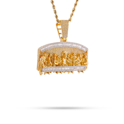 10K Yellow Gold 1.35CT Last Supper Baguette Natural Diamond Pendant Men Charm - Elite Jewelers-Charms & Pendants