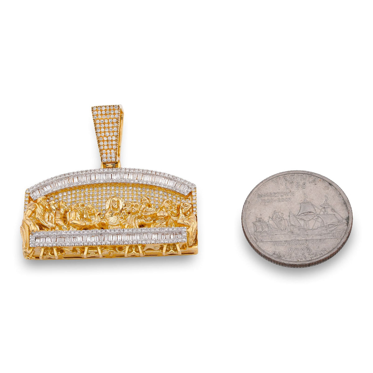 10K Yellow Gold 1.35CT Last Supper Baguette Natural Diamond Pendant Men Charm - Elite Jewelers-Charms & Pendants