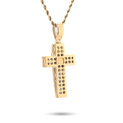 10K Yellow Gold 1.35CT Natural Diamond Round/baguette Religious Cross Pendant 8.3g Men Women 50MM HCarm - Elite Jewelers - Charms & Pendants