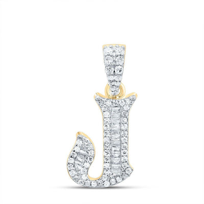 10k Yellow Gold 1.35g 0.24CTW Natural Diamond Initial "J" Baguette Pendant Charm - Elite Jewelers - Charms & Pendants