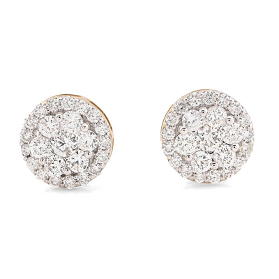 10K Yellow Gold 1.37CT Halo Cluster Flower Studs Natural Diamond Men Women Earrings - Elite Jewelers - Earrings