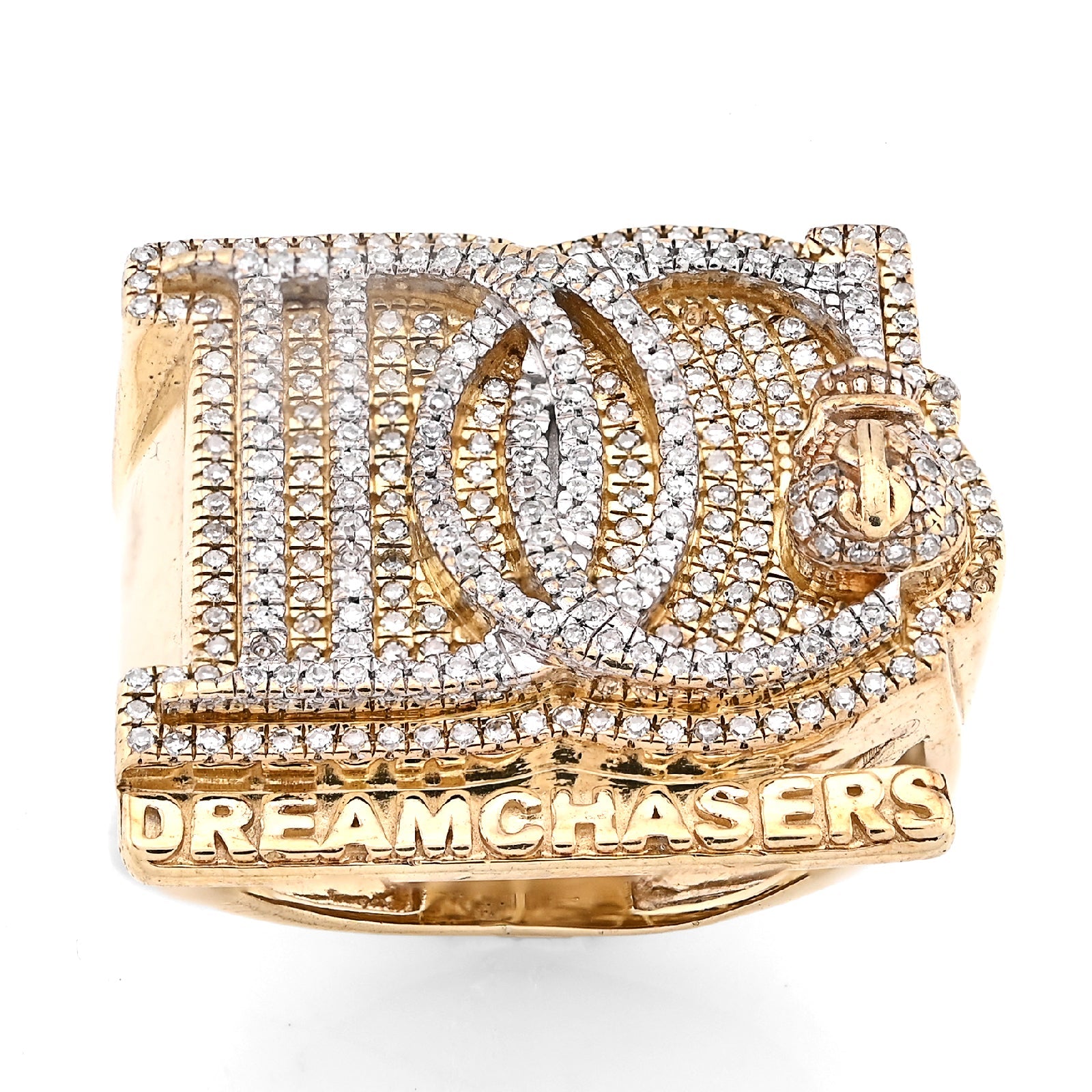 10K Yellow Gold 1.38CT Dream Chasers Inital Natural Diamond Money Bag Men Pinky Ring - Elite Jewelers - Rings