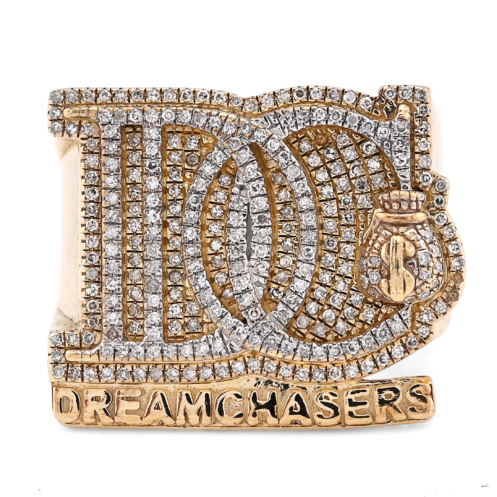 10K Yellow Gold 1.38CT Dream Chasers Inital Natural Diamond Money Bag Men Pinky Ring - Elite Jewelers - Rings