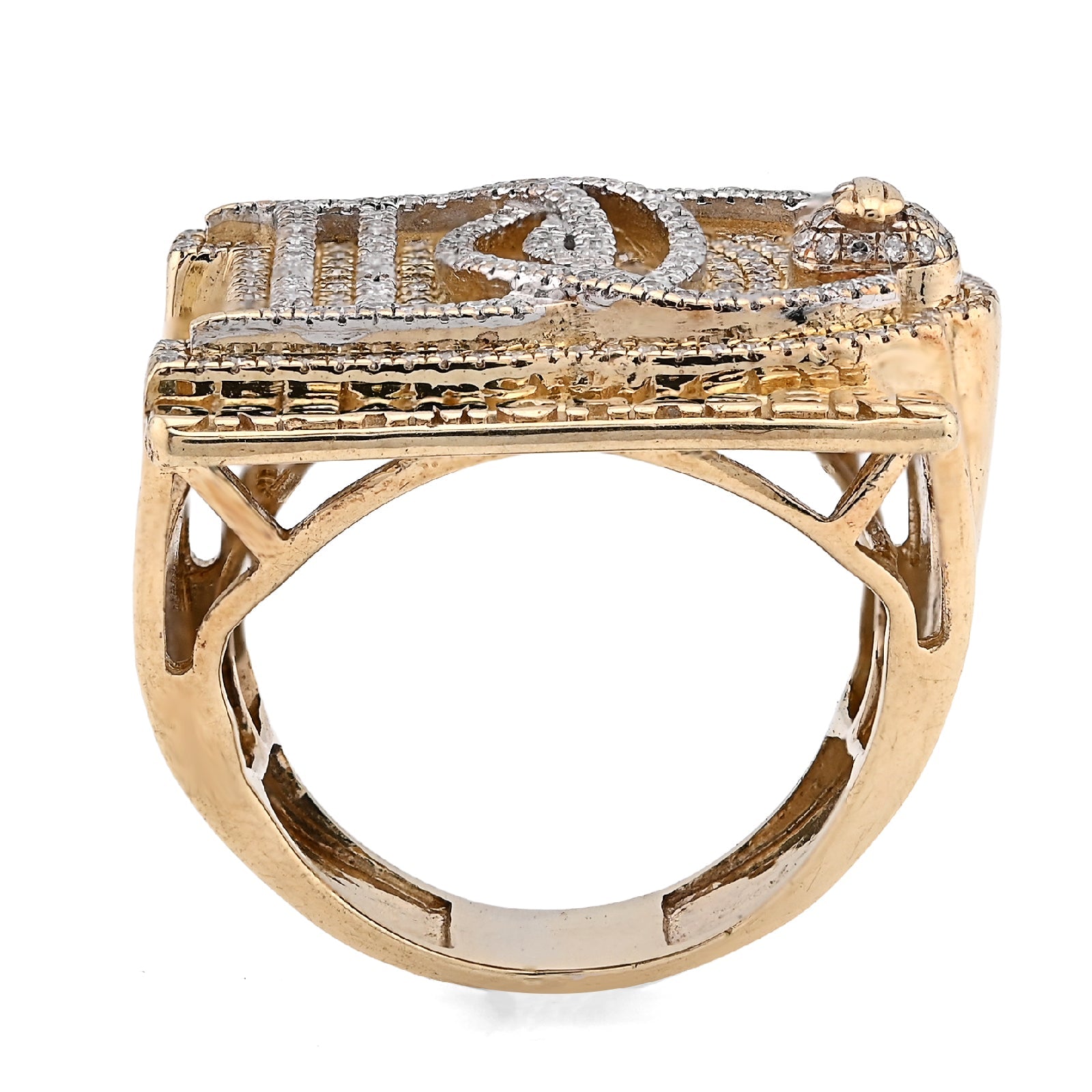 10K Yellow Gold 1.38CT Dream Chasers Inital Natural Diamond Money Bag Men Pinky Ring - Elite Jewelers - Rings