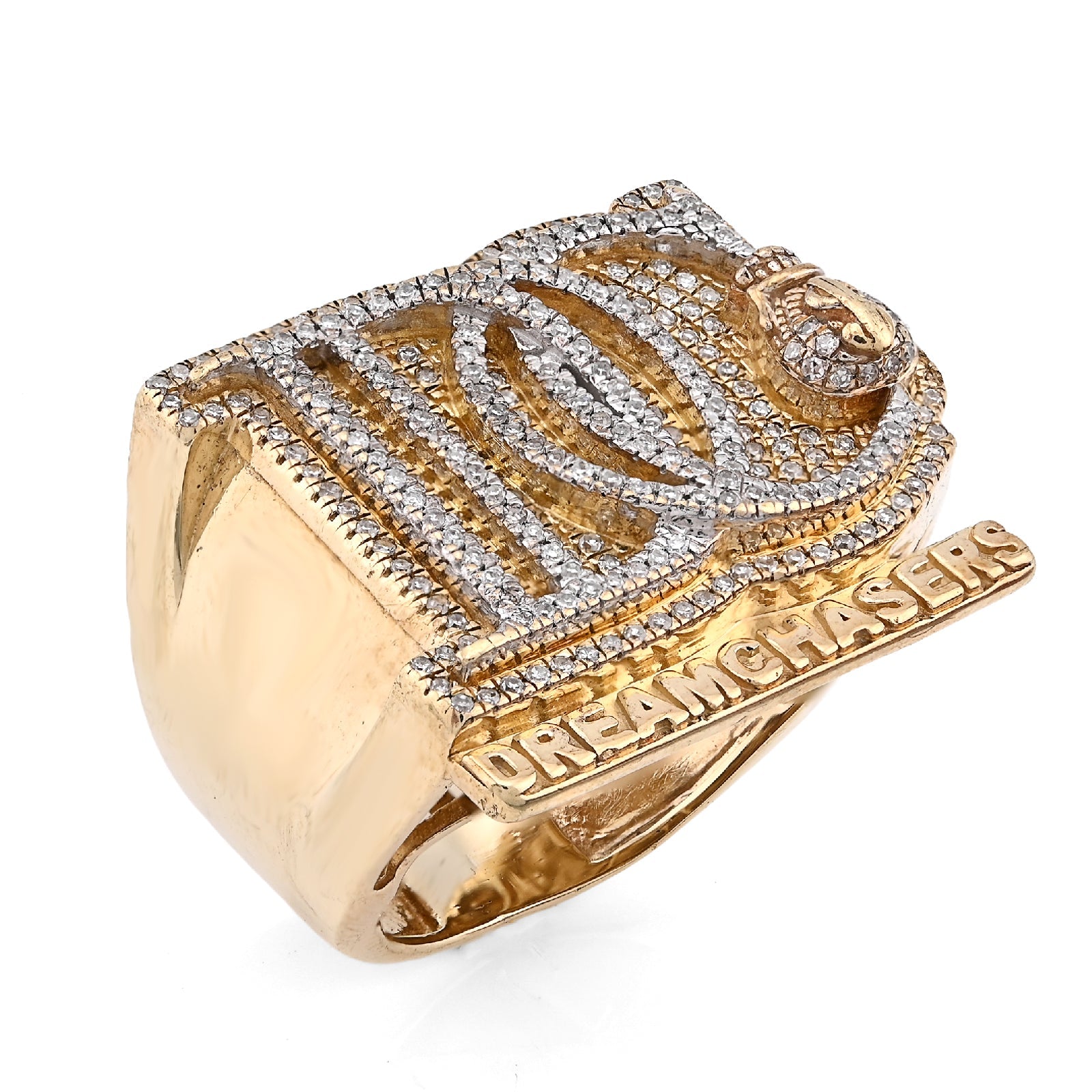 10K Yellow Gold 1.38CT Dream Chasers Inital Natural Diamond Money Bag Men Pinky Ring - Elite Jewelers - Rings