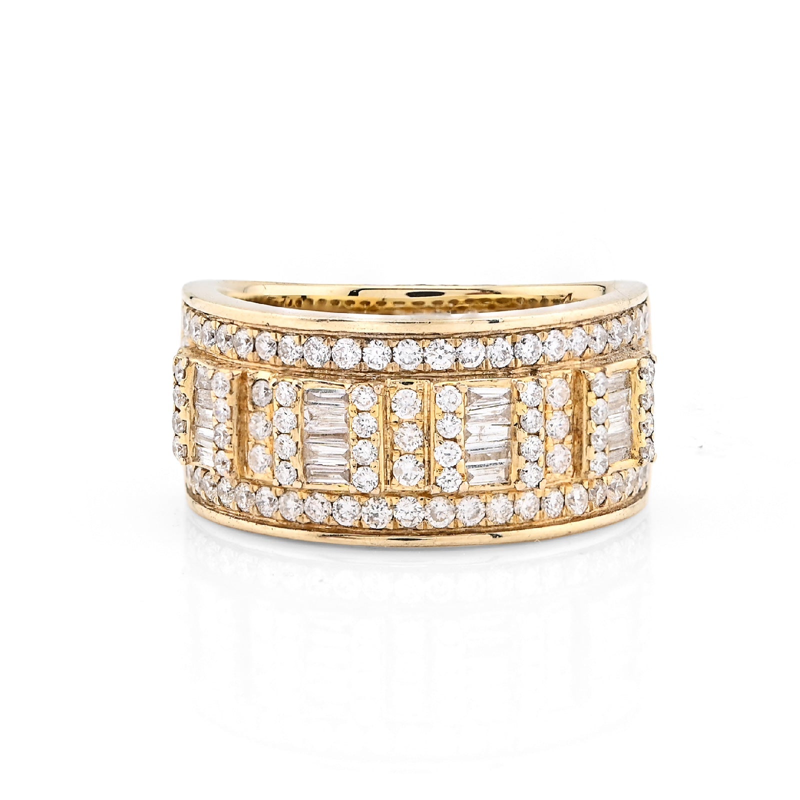 10K Yellow Gold 1.38CT Round/Baguette Natural Diamond Men Ring 8.8g - Elite Jewelers - Rings