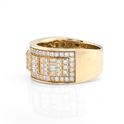 10K Yellow Gold 1.38CT Round/Baguette Natural Diamond Men Ring 8.8g - Elite Jewelers - Rings