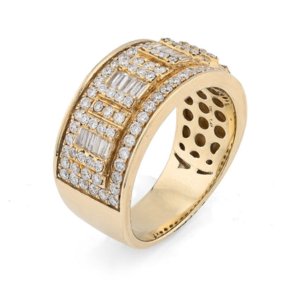 10K Yellow Gold 1.38CT Round/Baguette Natural Diamond Men Ring 8.8g - Elite Jewelers - Rings