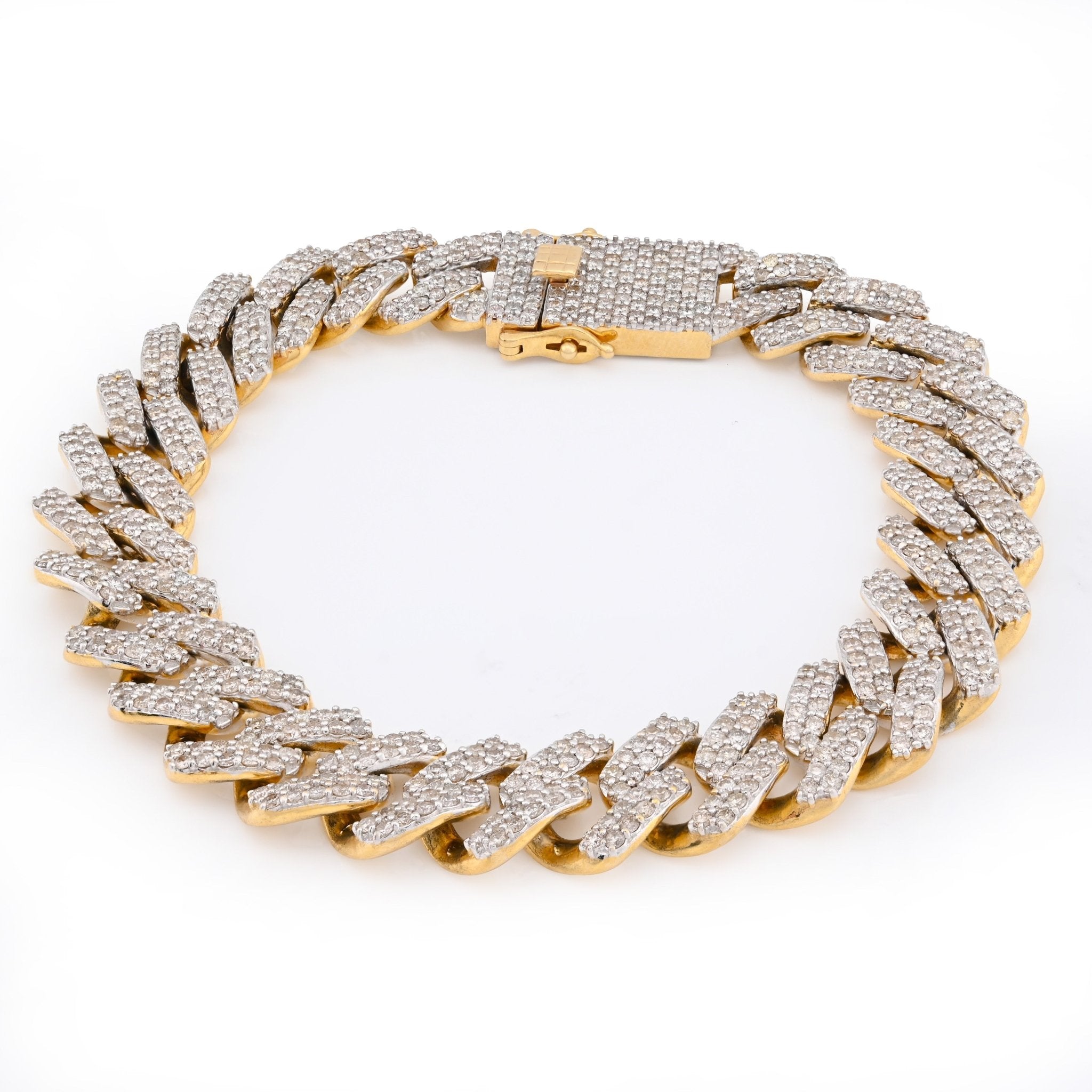 10K Yellow Gold 13CT Natural Diamond 14MM Cuban Link Bracelet 8" Men Women 56.4g - Elite Jewelers - Bracelets