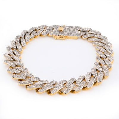 10K Yellow Gold 13CT Natural Diamond 14MM Cuban Link Bracelet 8" Men Women 56.4g - Elite Jewelers - Bracelets