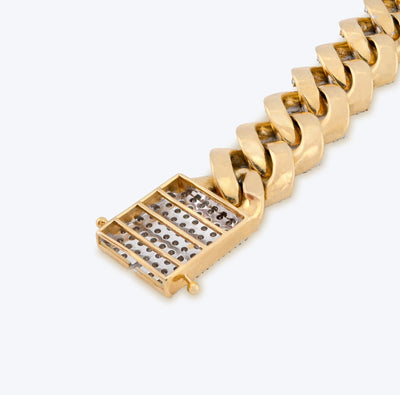 10K Yellow Gold 13CT Natural Diamond 14MM Cuban Link Bracelet 8" Men Women 56.4g - Elite Jewelers - Bracelets