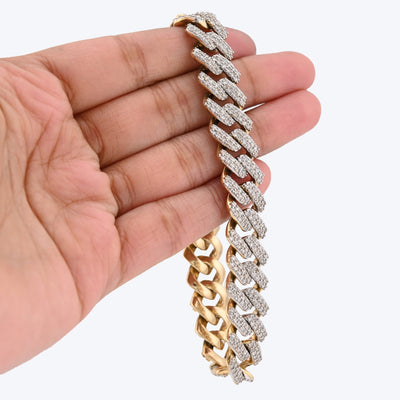 10K Yellow Gold 13CT Natural Diamond 14MM Cuban Link Bracelet 8" Men Women 56.4g - Elite Jewelers - Bracelets