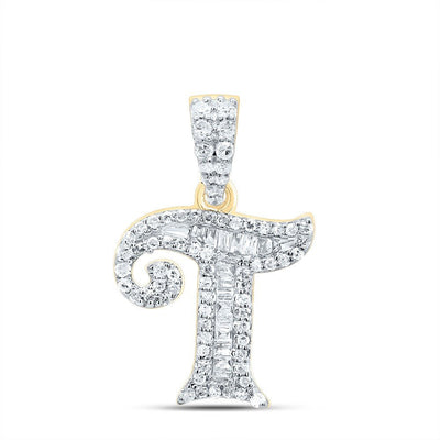 10k Yellow Gold 1.41g 0.28CTW Natural Diamond Initial "T" Baguette Pendant Charm - Elite Jewelers - Charms & Pendants