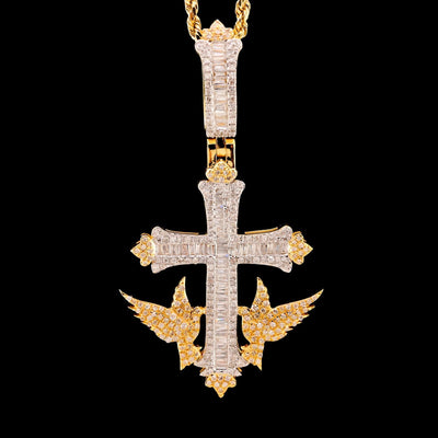 10k Yellow Gold 1.43CTW Round/Baguette Diamond Cross w/ Bird Pendant 8.4g Charm - Elite Jewelers - Charms & Pendants