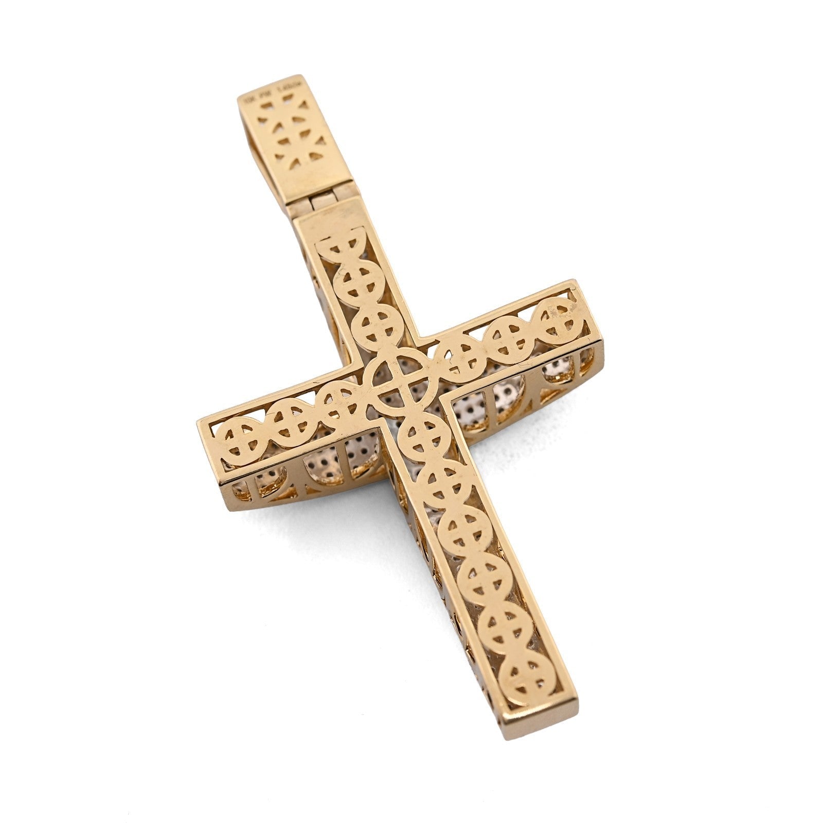 10k Yellow Gold 1.45CTW Natural Diamond Pave Domed Cross Pendant 17.5g Charm - Elite Jewelers - Charms & Pendants