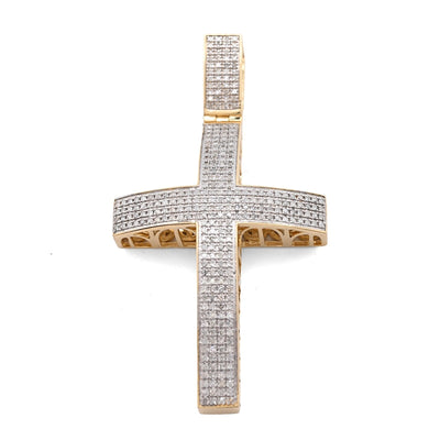 10k Yellow Gold 1.45CTW Natural Diamond Pave Domed Cross Pendant 17.5g Charm - Elite Jewelers - Charms & Pendants