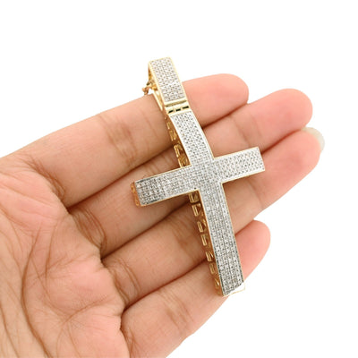 10k Yellow Gold 1.45CTW Natural Diamond Pave Domed Cross Pendant 17.5g Charm - Elite Jewelers - Charms & Pendants