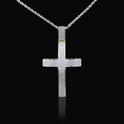 10k Yellow Gold 1.45CTW Natural Diamond Pave Domed Cross Pendant 17.5g Charm - Elite Jewelers - Charms & Pendants