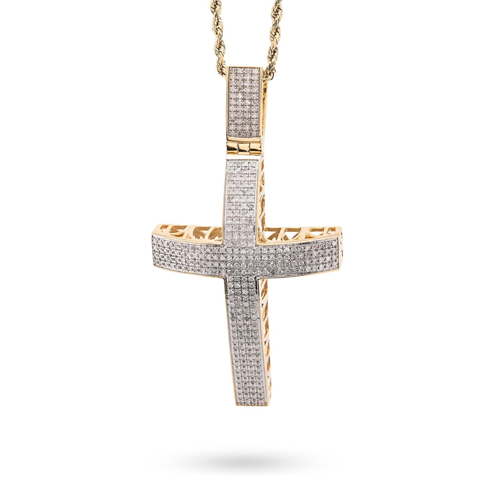 10k Yellow Gold 1.45CTW Natural Diamond Pave Domed Cross Pendant 17.5g Charm - Elite Jewelers - Charms & Pendants