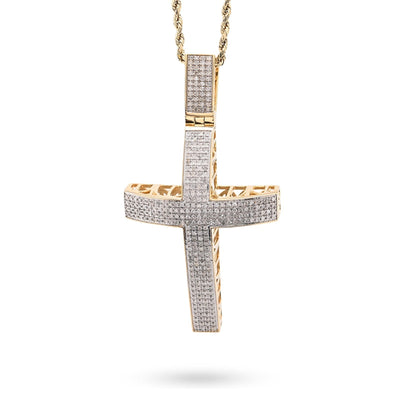 10k Yellow Gold 1.45CTW Natural Diamond Pave Domed Cross Pendant 17.5g Charm - Elite Jewelers - Charms & Pendants