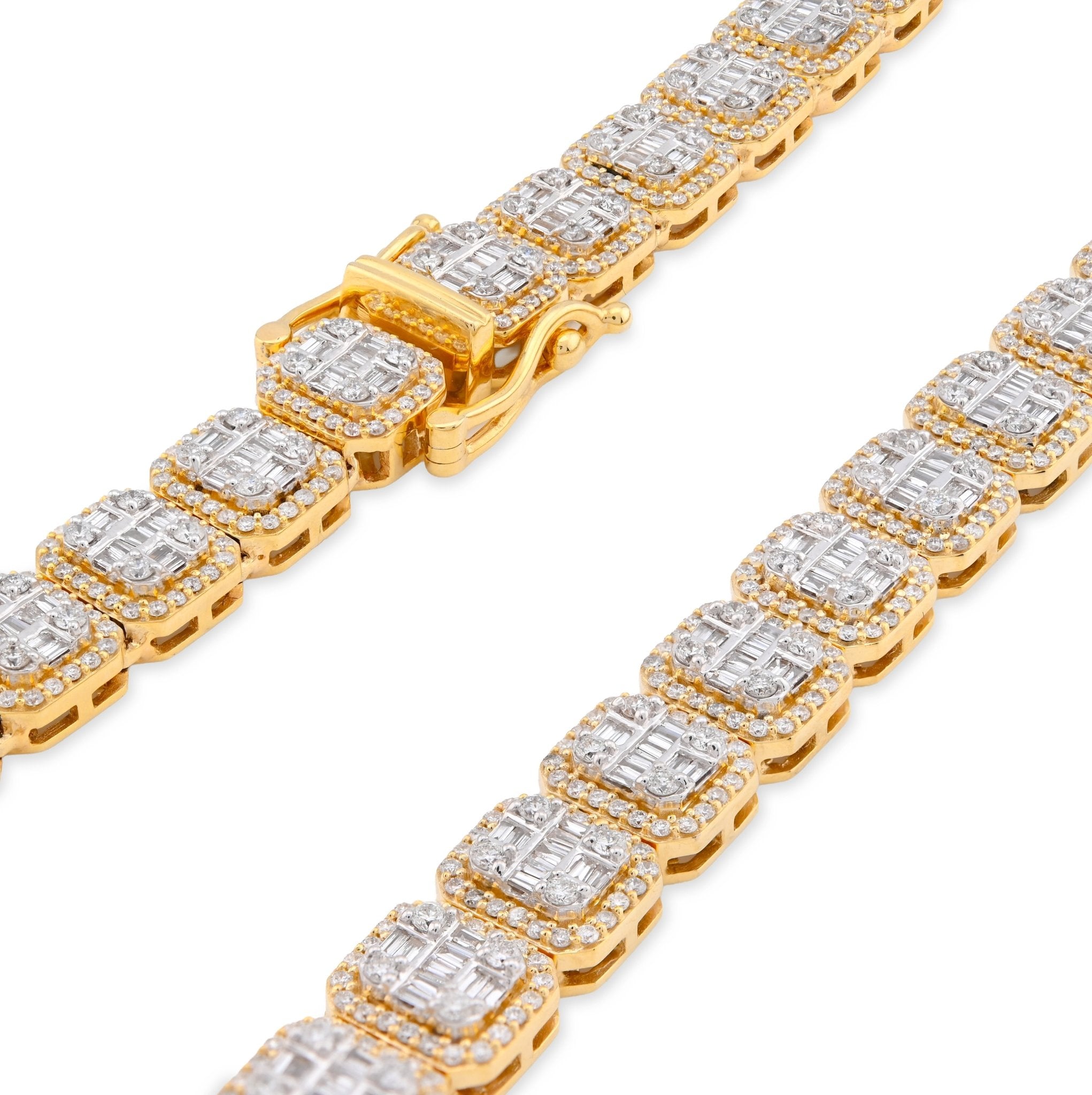 10K Yellow Gold 14.71CT Baguette Natural Diamond 77.3G Tennis Chain Men Women 8MM Necklace - Elite Jewelers - Necklaces