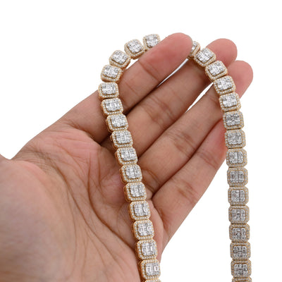 10K Yellow Gold 14.71CT Baguette Natural Diamond 77.3G Tennis Chain Men Women 8MM Necklace - Elite Jewelers - Necklaces