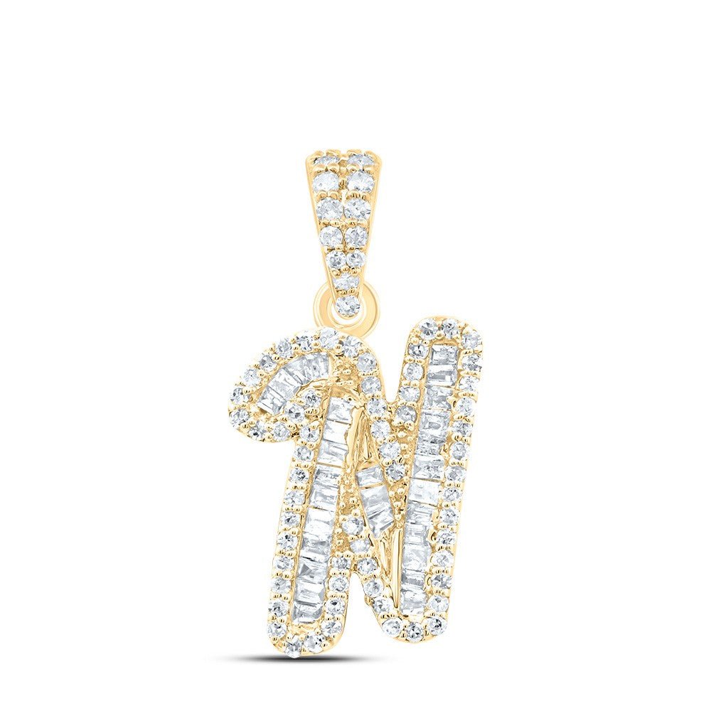10k Yellow Gold 1.47gms 0.36CTW Natural Diamond Initial "N" Letter Pendant Charm - Elite Jewelers - Charms & Pendants