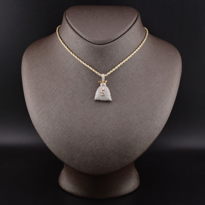 10k Yellow Gold 1.48CTW Natural Round Diamond Money Bag Pendant 6.3g Charm - Elite Jewelers - Charms & Pendants