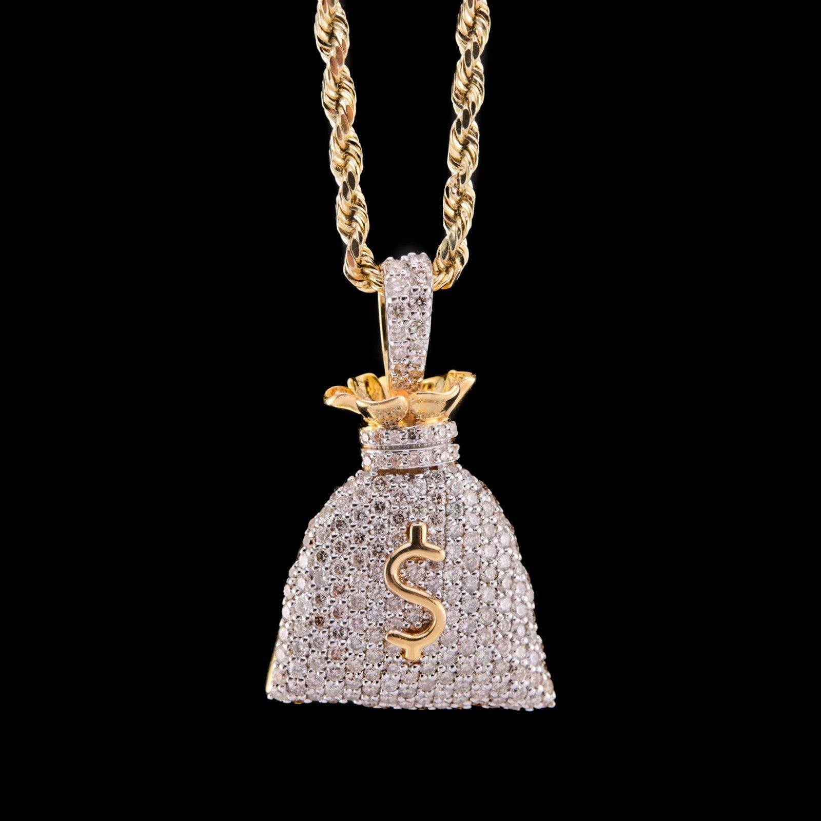 10k Yellow Gold 1.48CTW Natural Round Diamond Money Bag Pendant 6.3g Charm - Elite Jewelers - Charms & Pendants