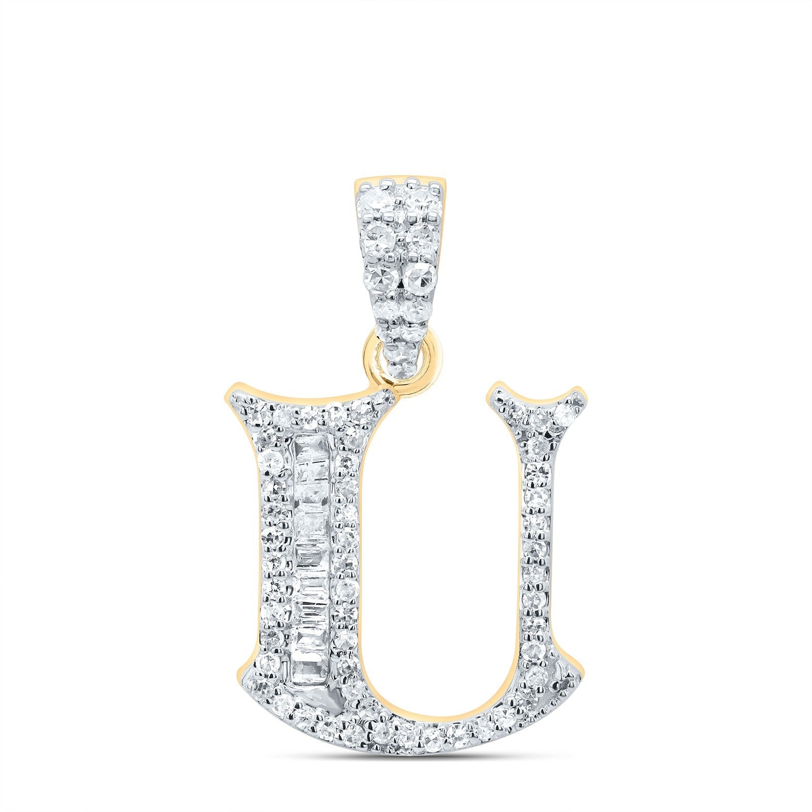 10k Yellow Gold 1.48g 0.23CTW Natural Diamond Initial "U" Baguette Pendant Charm - Elite Jewelers - Charms & Pendants
