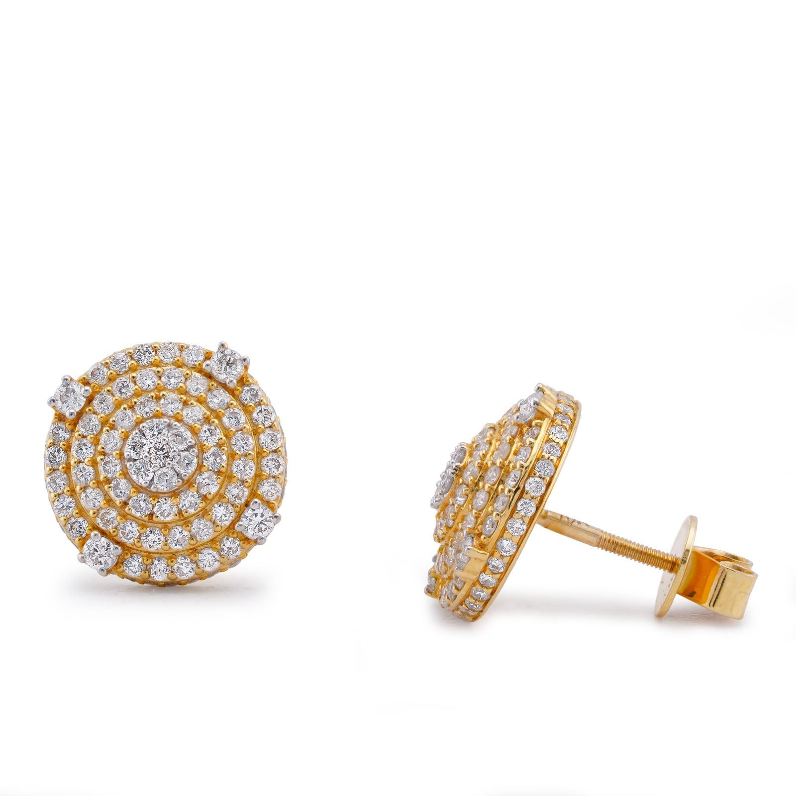10K Yellow Gold 1.49CT Multi-Halo Cluster Centre Natural Diamond Men Women Round Earrings - Elite Jewelers-Earrings