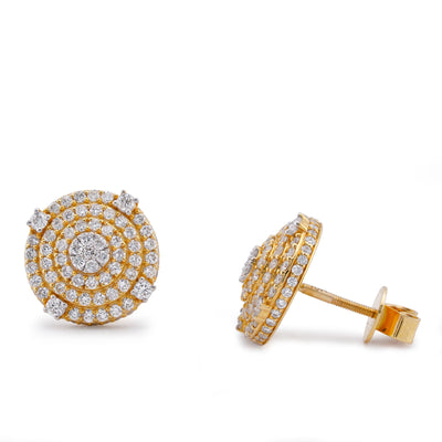10K Yellow Gold 1.49CT Multi-Halo Cluster Centre Natural Diamond Men Women Round Earrings - Elite Jewelers-Earrings