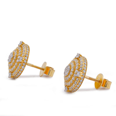 10K Yellow Gold 1.49CT Multi-Halo Cluster Centre Natural Diamond Men Women Round Earrings - Elite Jewelers-Earrings