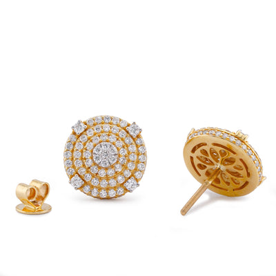 10K Yellow Gold 1.49CT Multi-Halo Cluster Centre Natural Diamond Men Women Round Earrings - Elite Jewelers-Earrings