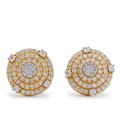 10K Yellow Gold 1.49CT Multi-Halo Cluster Centre Natural Diamond Men Women Round Earrings - Elite Jewelers-Earrings