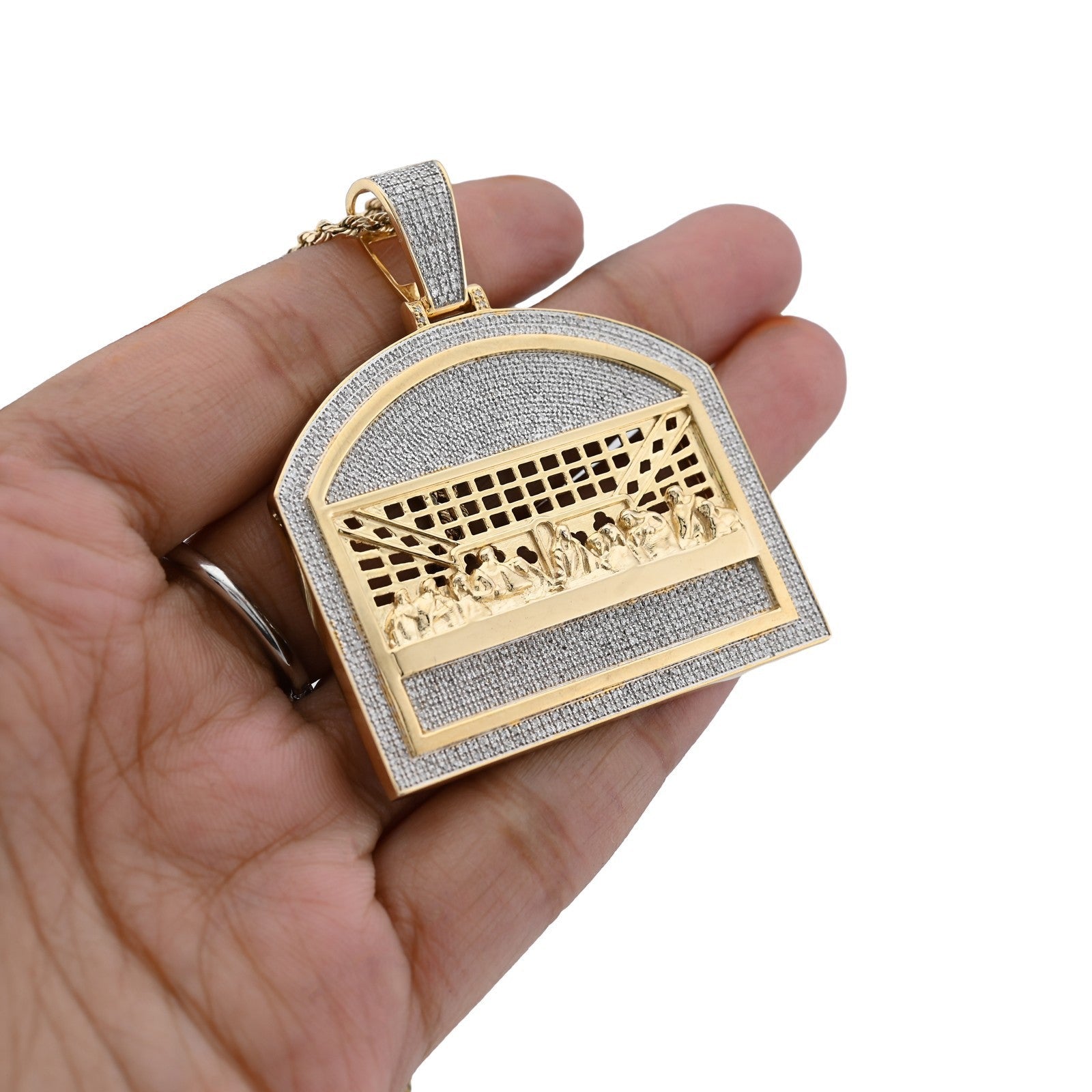 10k Yellow Gold 1.4CTW Natural Diamond Last Supper Religious Pendant 19.9g Charm - Elite Jewelers - Charms & Pendants