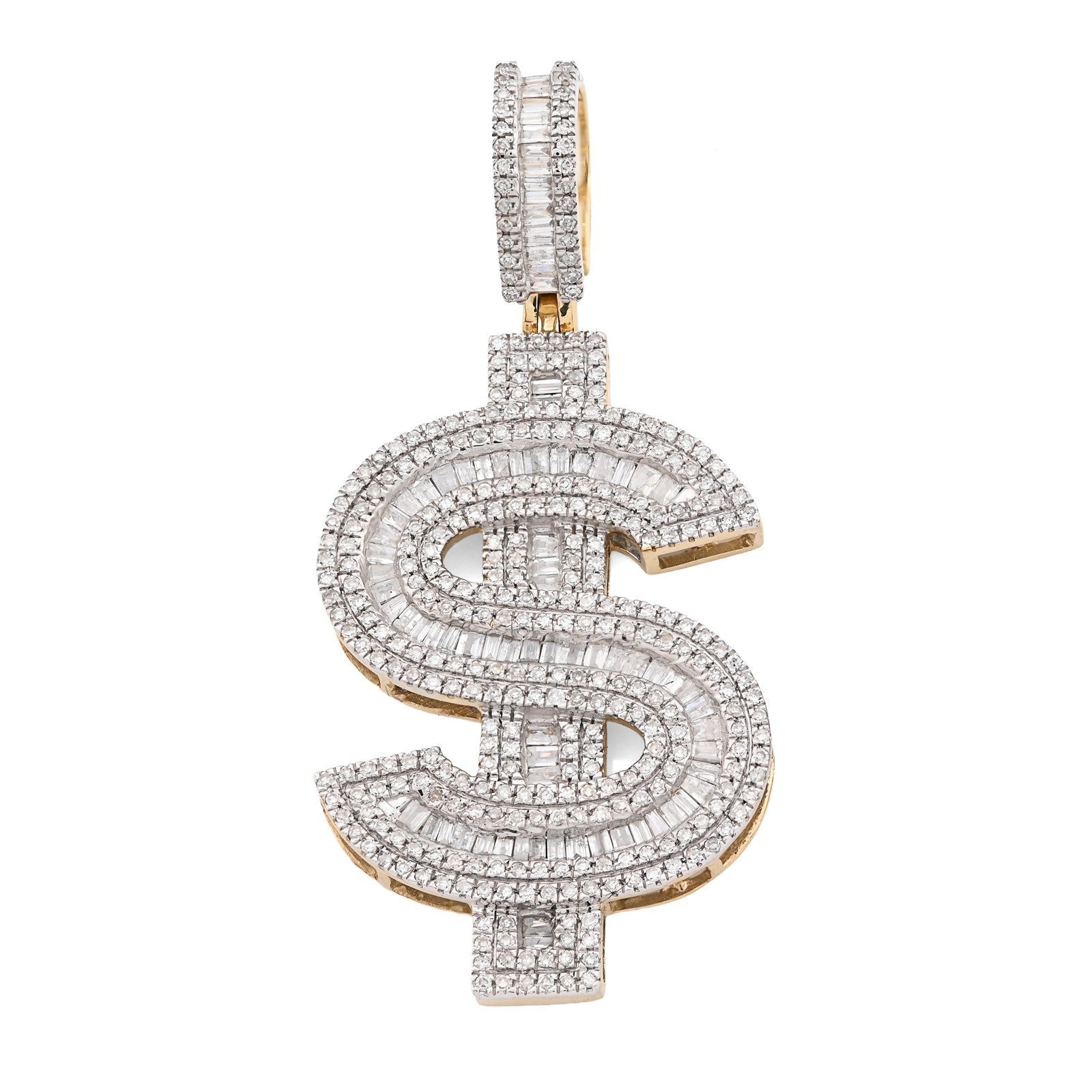 10k Yellow Gold 1.4CTW Round/Baguette Diamond Dollar $ Sign Pendant 7g Charm - Elite Jewelers - Charms & Pendants