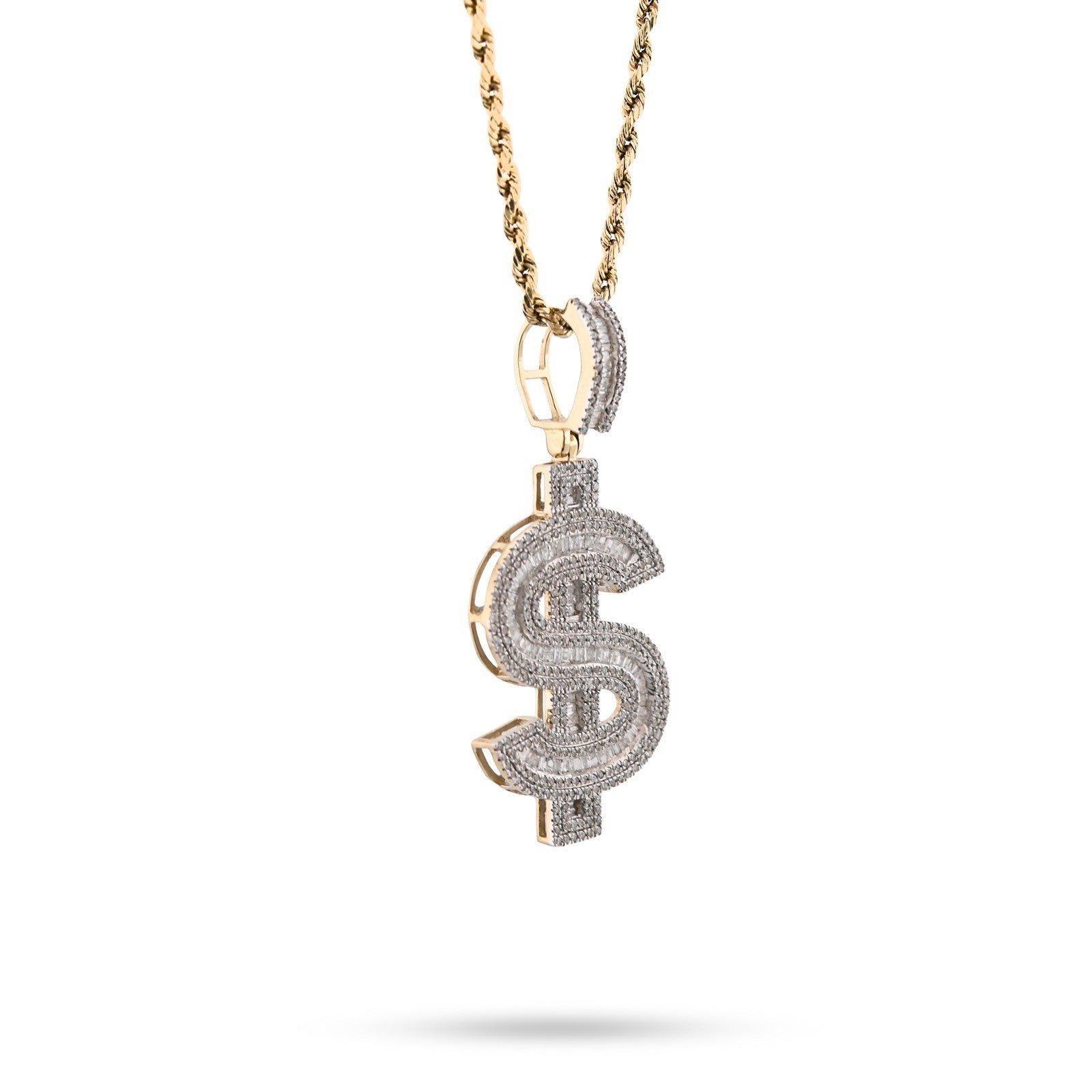 10k Yellow Gold 1.4CTW Round/Baguette Diamond Dollar $ Sign Pendant 7g Charm - Elite Jewelers - Charms & Pendants