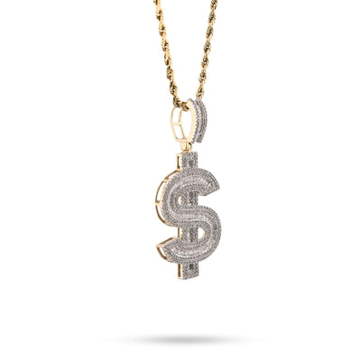 10k Yellow Gold 1.4CTW Round/Baguette Diamond Dollar $ Sign Pendant 7g Charm - Elite Jewelers - Charms & Pendants