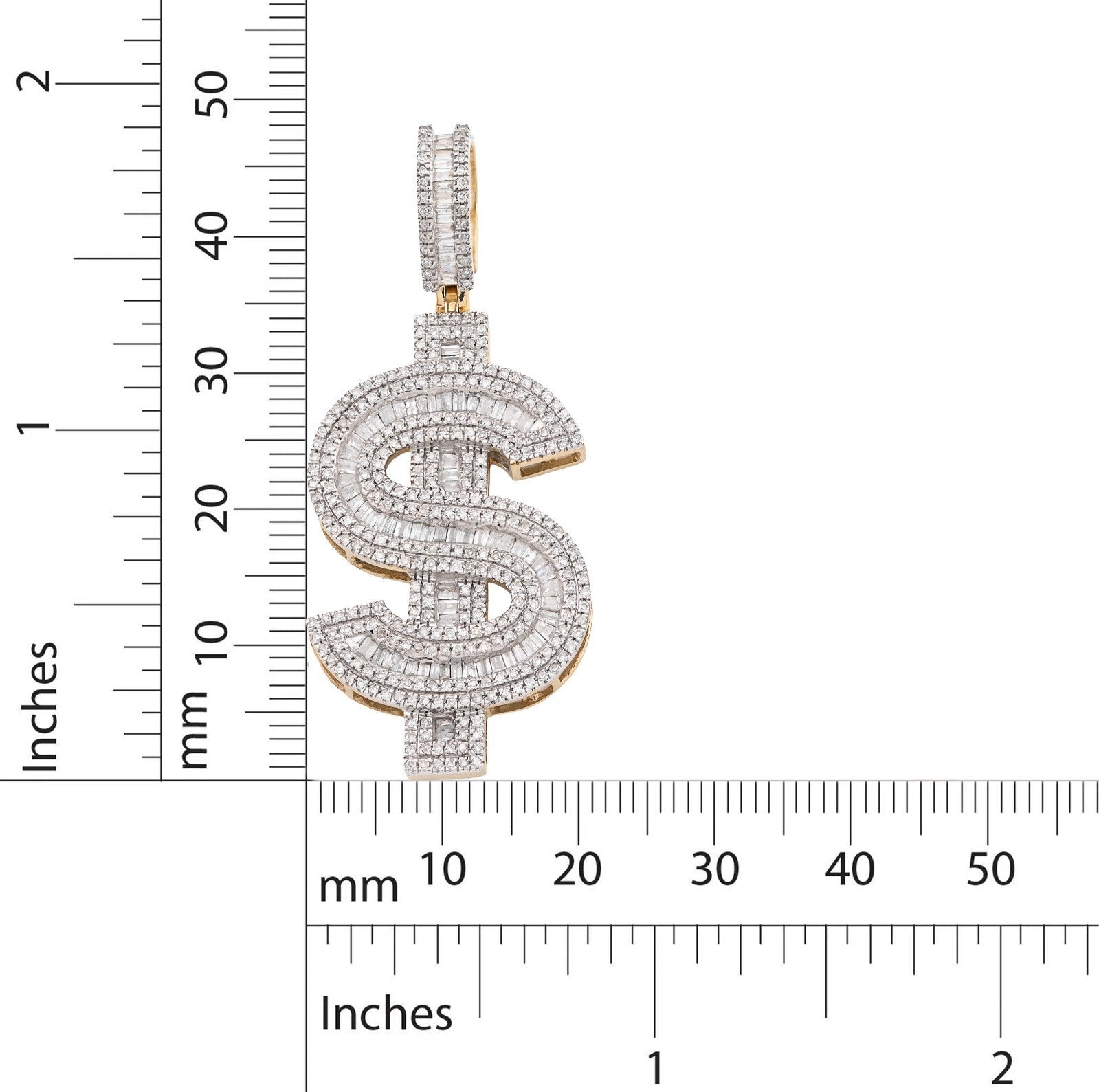 10k Yellow Gold 1.4CTW Round/Baguette Diamond Dollar $ Sign Pendant 7g Charm - Elite Jewelers - Charms & Pendants
