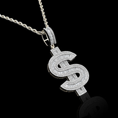 10k Yellow Gold 1.4CTW Round/Baguette Diamond Dollar $ Sign Pendant 7g Charm - Elite Jewelers - Charms & Pendants